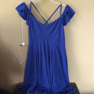 Off the shoulder flowy blue dress